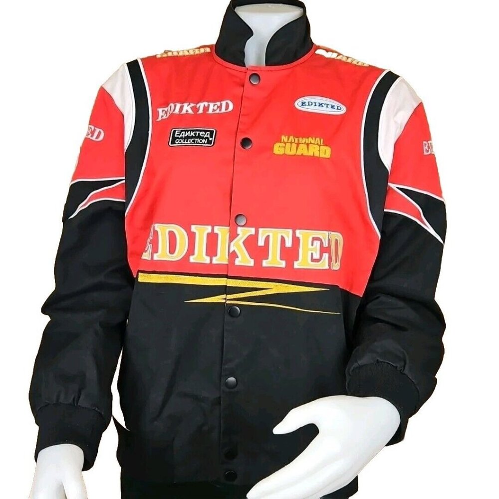 Edikted Bomber Jacket Mens Sz M Car Racing Rally National Guard Retro Driving